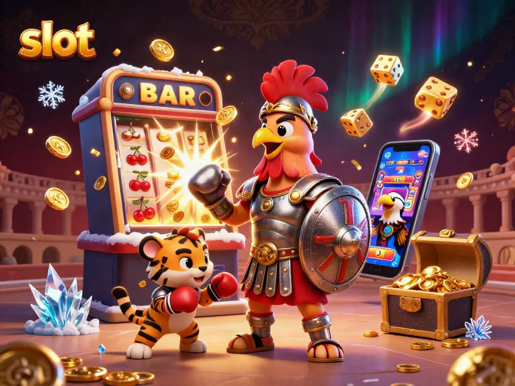 Spin to win with exciting slots in this vibrant, action-packed 3D casino illustration.