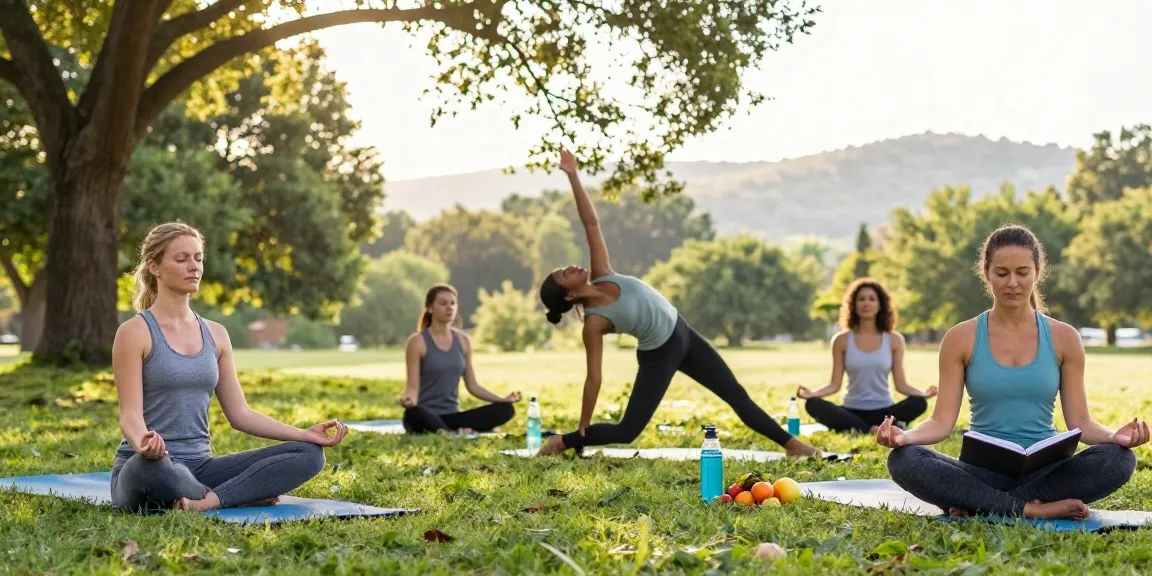 Individuals embracing wellness practices in a serene park setting, embodying the spirit of rokok88 super lifestyle choices.
