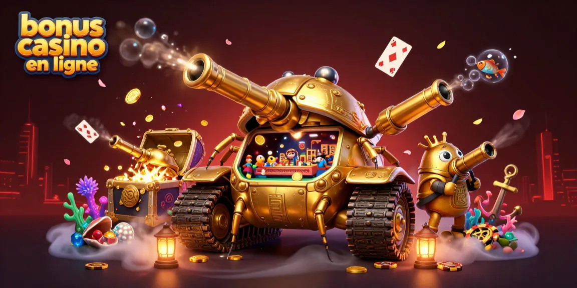 Profitez du bonus casino en ligne grâce à une illustration 3D captivante avec une ambiance festive.
