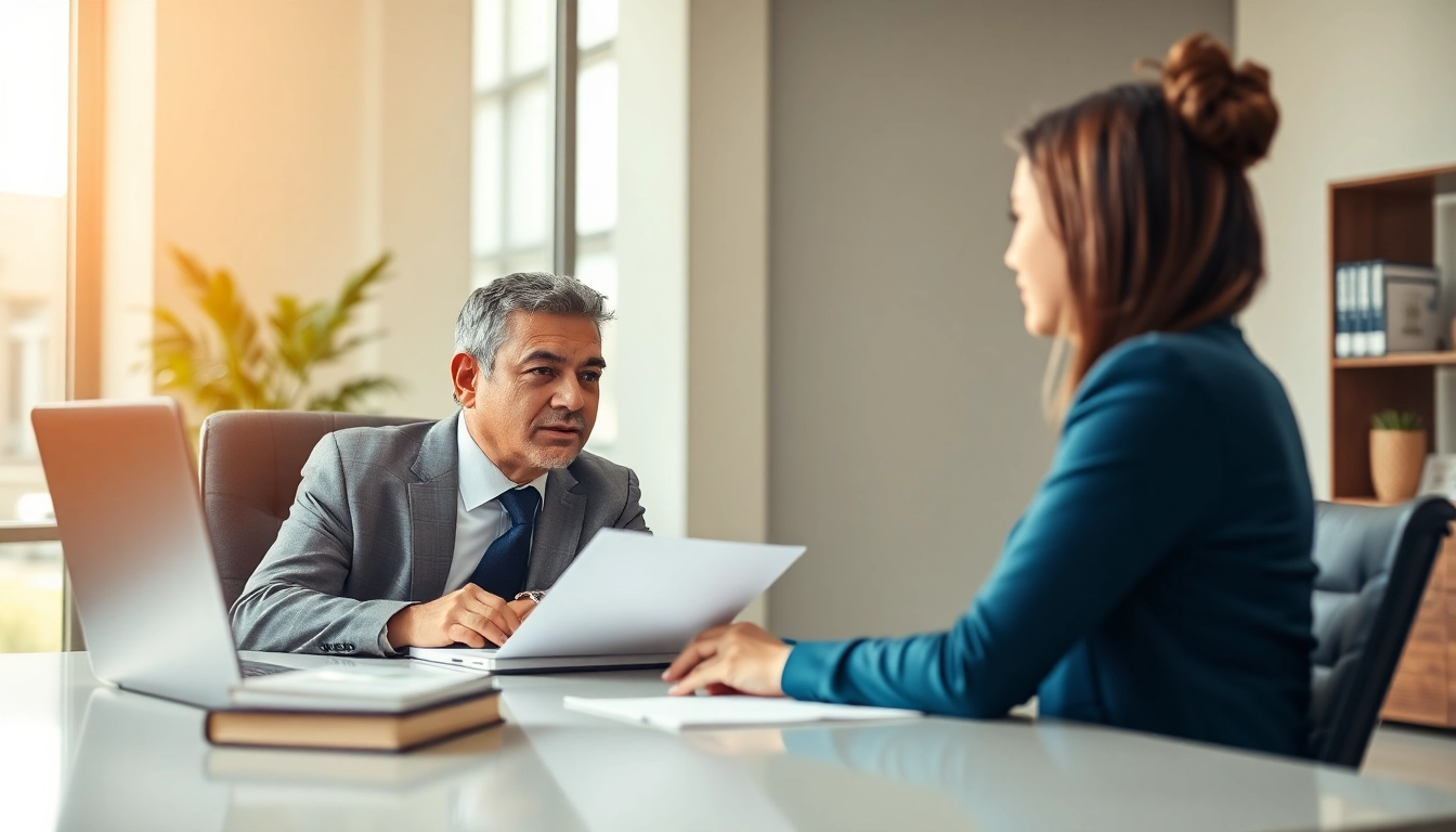 San Antonio accident lawyer consulting with a client in a modern office setting.
