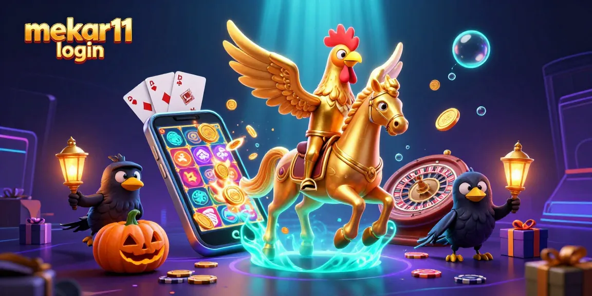 Experience thrilling excitement with mekar11 login as the golden rooster navigates a vibrant casino scene.