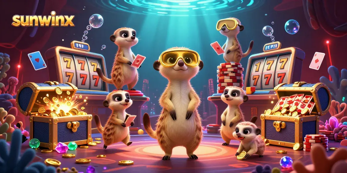 Experience the dynamic action of sunwinx casino with meerkats managing a slot machine extravaganza.