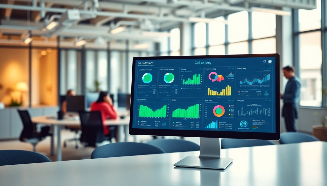 Visualize call centre software interface with user-friendly features in a modern work environment.