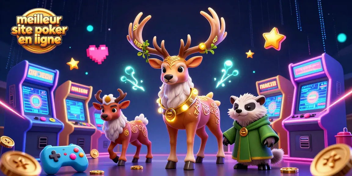Illustration dynamique présentant le meilleur site poker en ligne avec des personnages de poker animés, des éléments de jeu colorés et une atmosphère captivante.