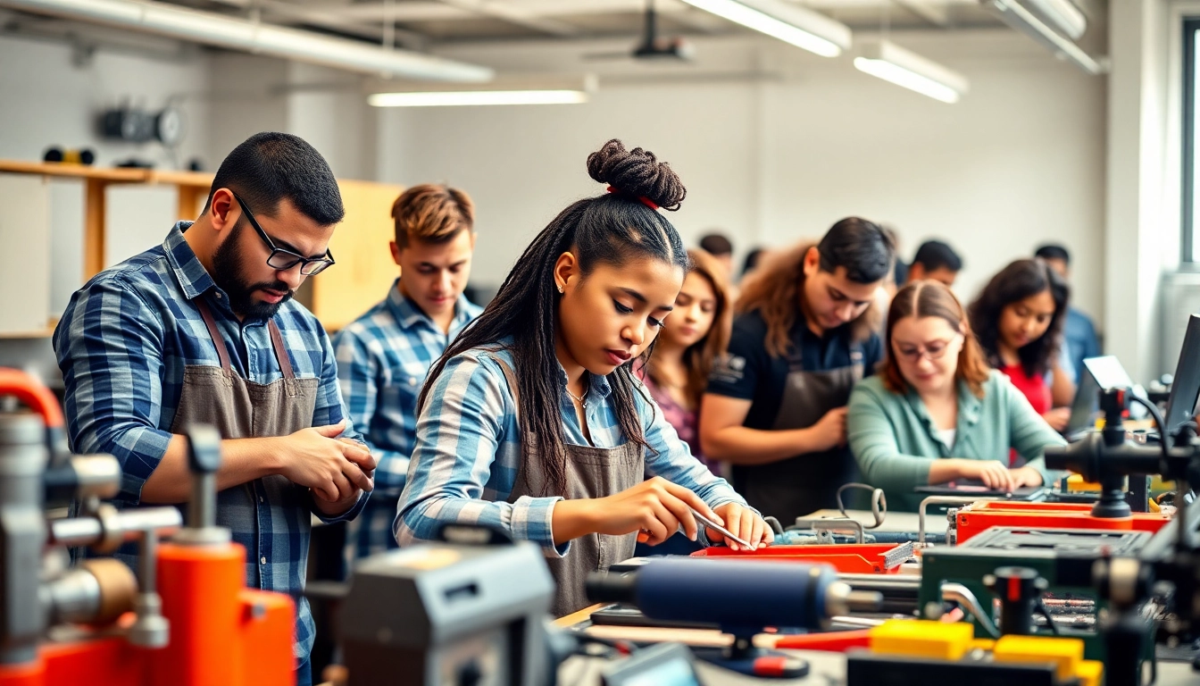 Students participating in hands-on training at an abc trade school, showcasing teamwork and skills.