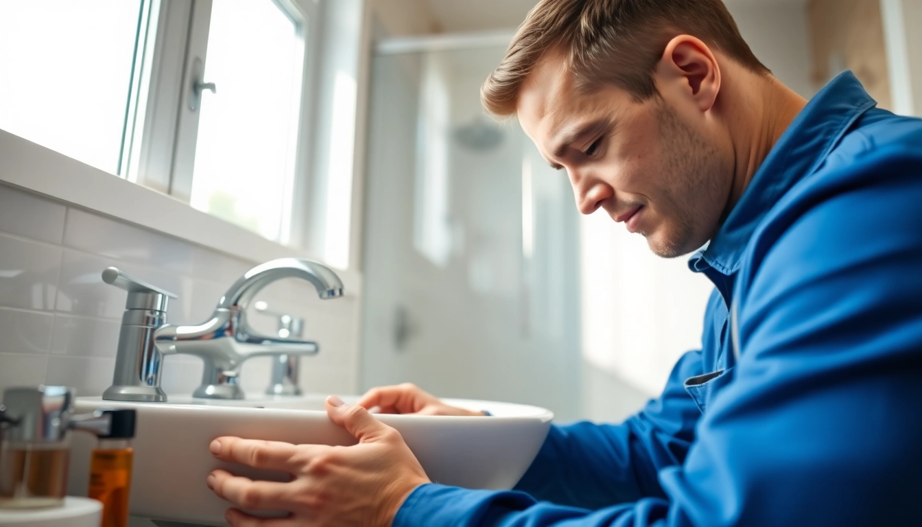 Plumber north shore repairing a sink in a modern bathroom environment, showcasing skilled plumbing work.