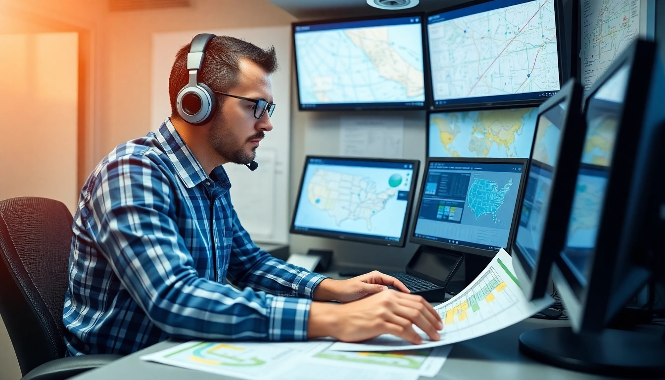 Truck Dispatch Service optimizing logistics with a professional team in a modern office environment.