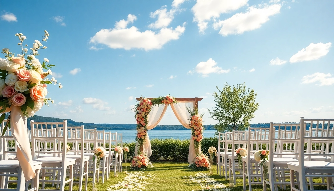 Hochzeit location mit eleganter Dekoration und romantischem Ambiente am See.