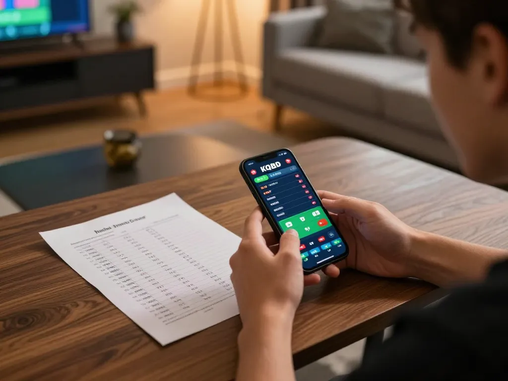 KQBD sports betting experience on smartphone with calculated odds in a cozy atmosphere