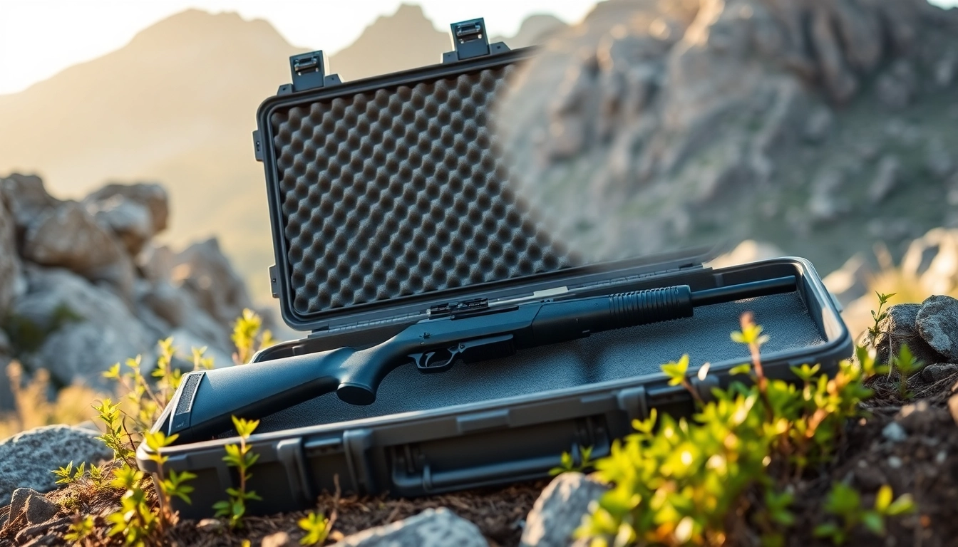 Showcasing a pelican rifle case in a natural setting, highlighting its durability and design features.