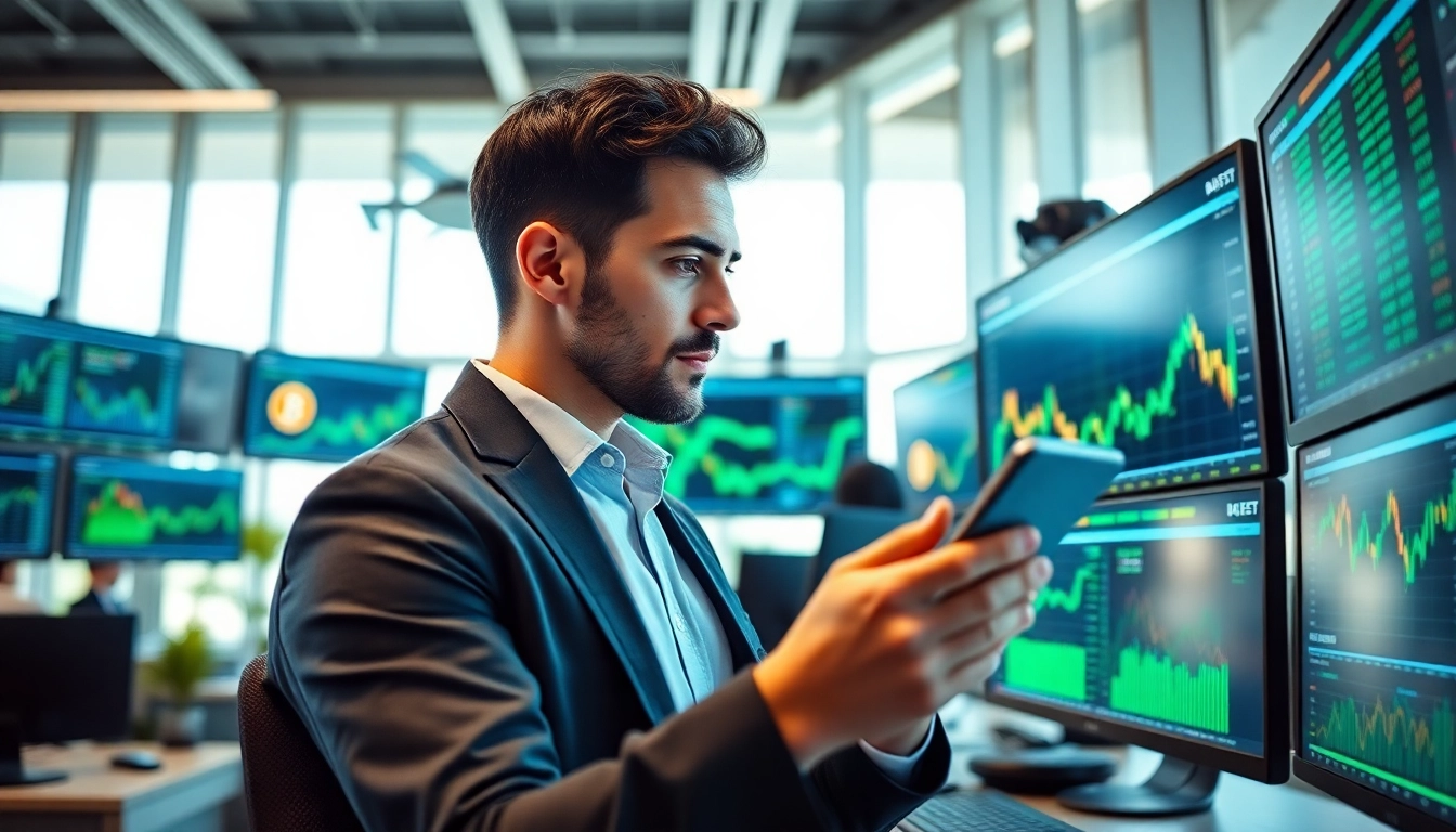 Acheter bitcoin avec un trader observant des graphiques dans un bureau moderne