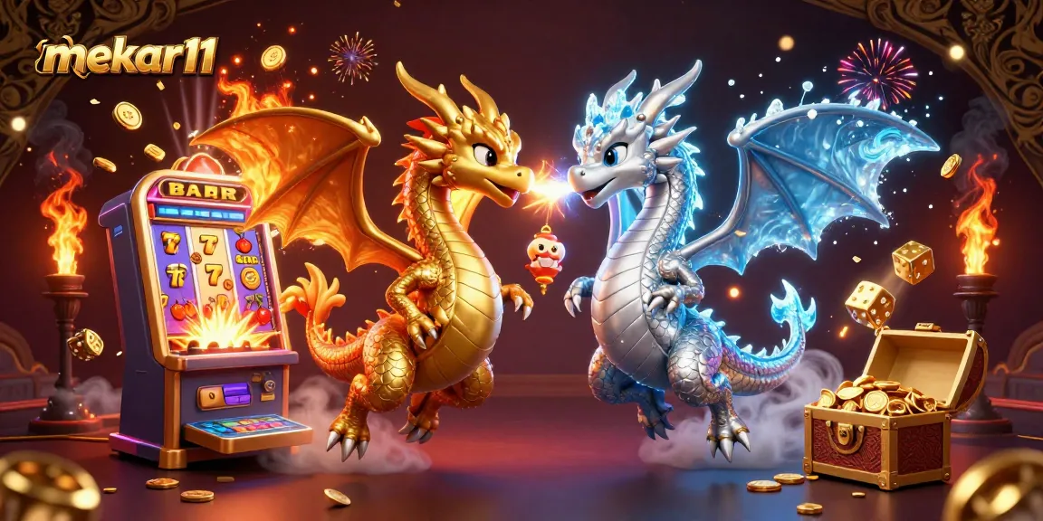 Experience a thrilling jackpot with mekar11's vibrant 3D dragons and casino elements.
