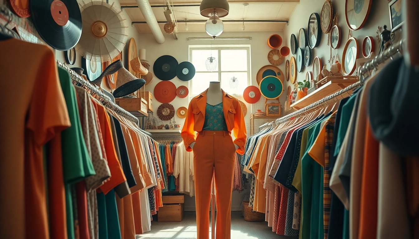 Discover unique vintage treasures at https://thrift-vintage.com/ in a vibrant thrift store setting.