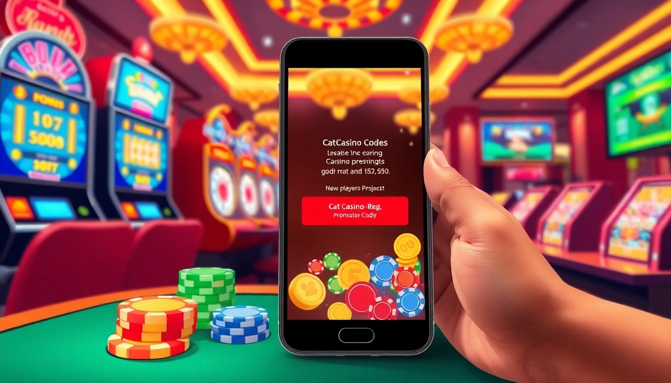 Mengakses penawaran menarik di catcasino-reg.com/promokody melalui ponsel cerdas dan simbol kasino.