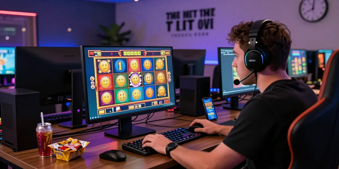 Player engaged in a vibrant pragmatic slot game in a lively home gaming setup