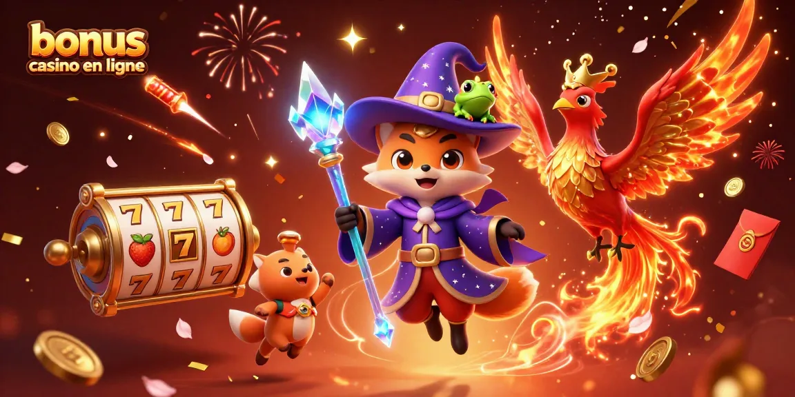 Explorez les bonus casino en ligne avec des personnages fantastiques dans une ambiance festive.