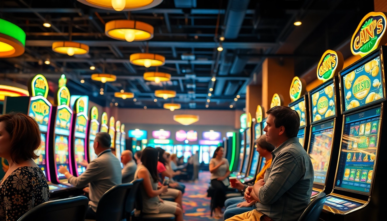 Menang bermain slot bet kecil di mesin slot modern dengan pemain beragam yang bersemangat
