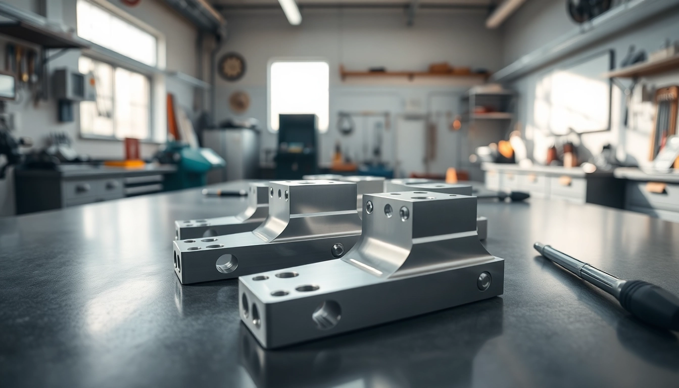 High-quality aluminum prototypes displayed prominently in a workshop environment, focusing on intricate details.