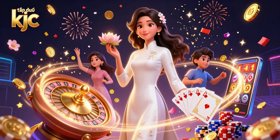Engage with tập đoàn kjc's vibrant casino experience featuring elegant characters amidst dazzling game elements.