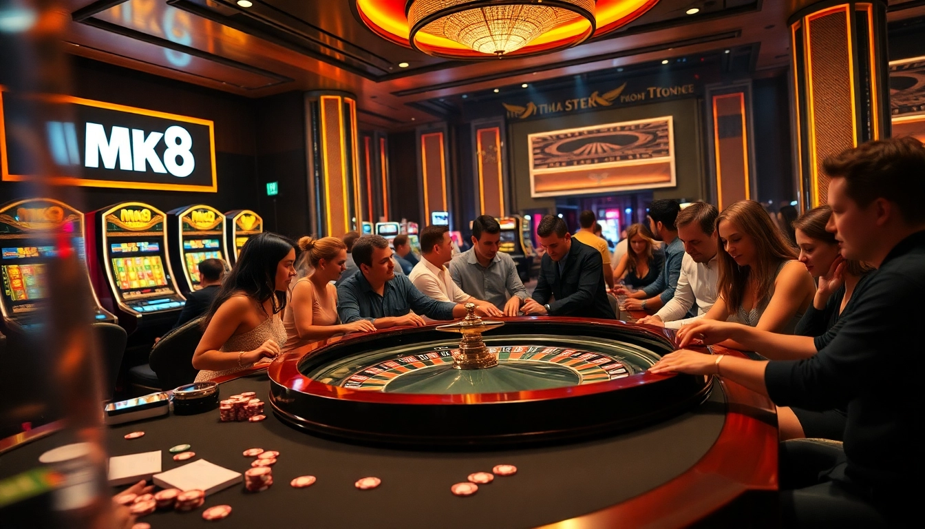 Players celebrating wins at MK8's luxurious casino table with roulette and poker chips.