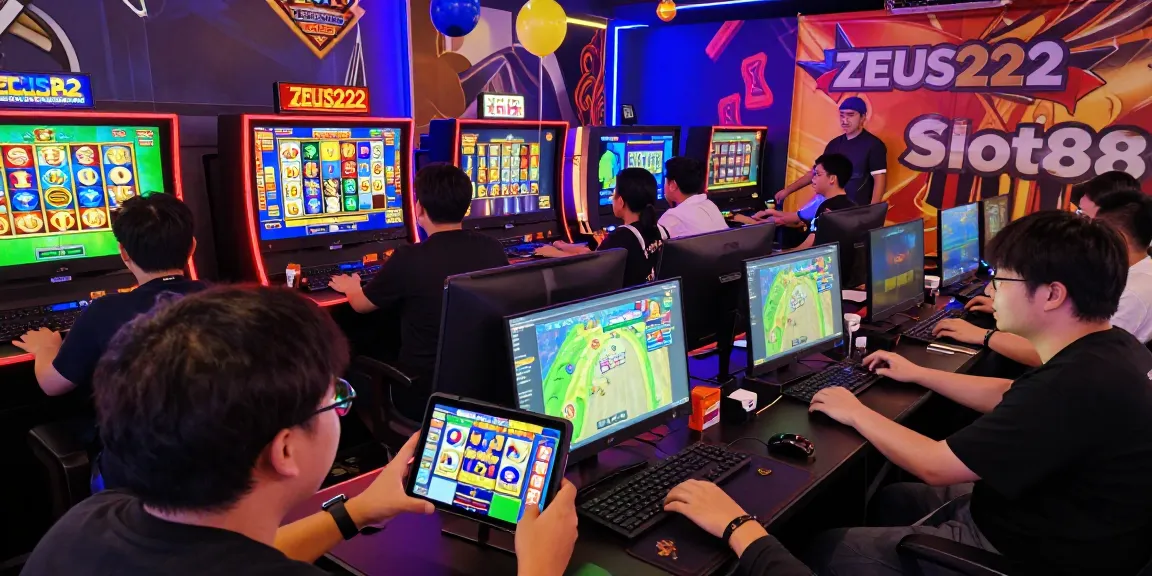 Players immersed in slot gacor online gaming at ZEUS222, showcasing vibrant graphics and engaging gameplay elements.