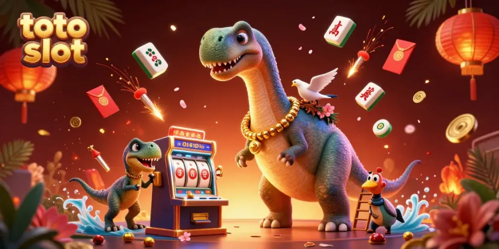 Gulir slot toto slot dengan brontosaurus raksasa dan raptor mengedarkan kartu di kasino