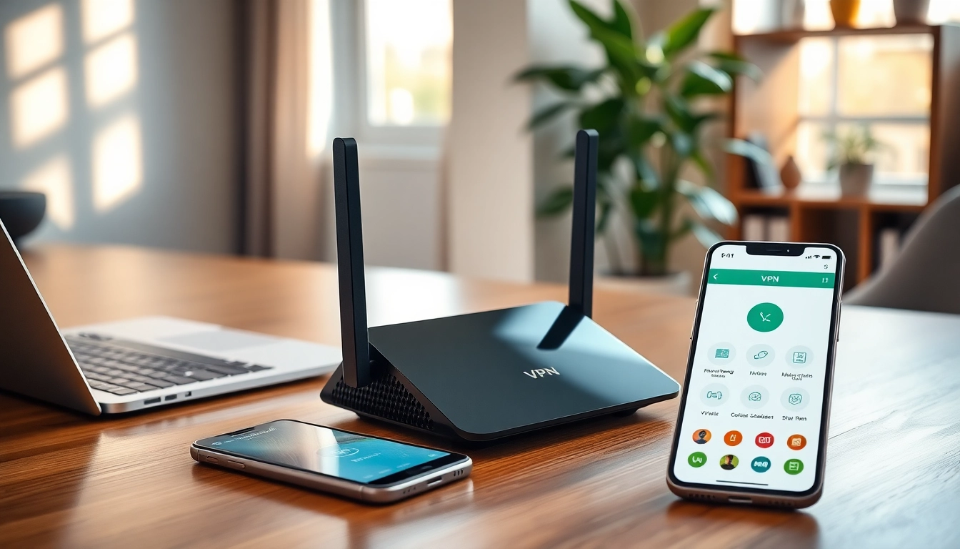 Set up a pre configured vpn router in a modern home office environment for secure internet.