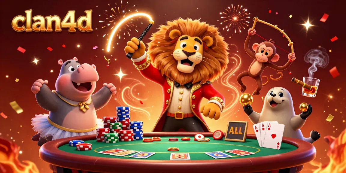Engage in thrilling gameplay at clan4d with a lively casino scene featuring vibrant characters and game elements.