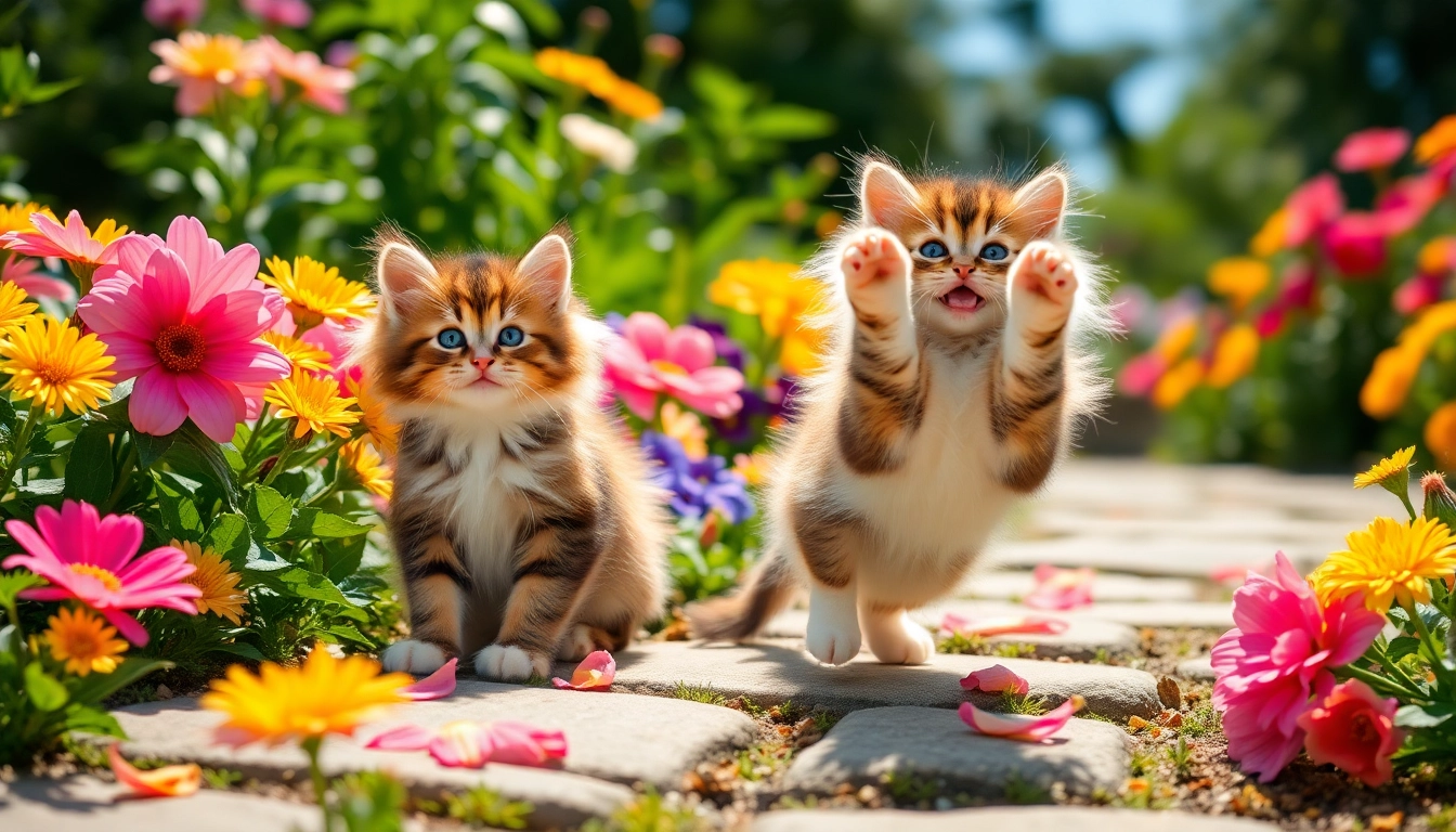 Maine Coon kittens for sale San Francisco playing in a vibrant garden.