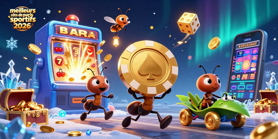 Illustration des meilleurs sites de paris sportifs 2026 avec des fourmis en plein braquage de jeton.