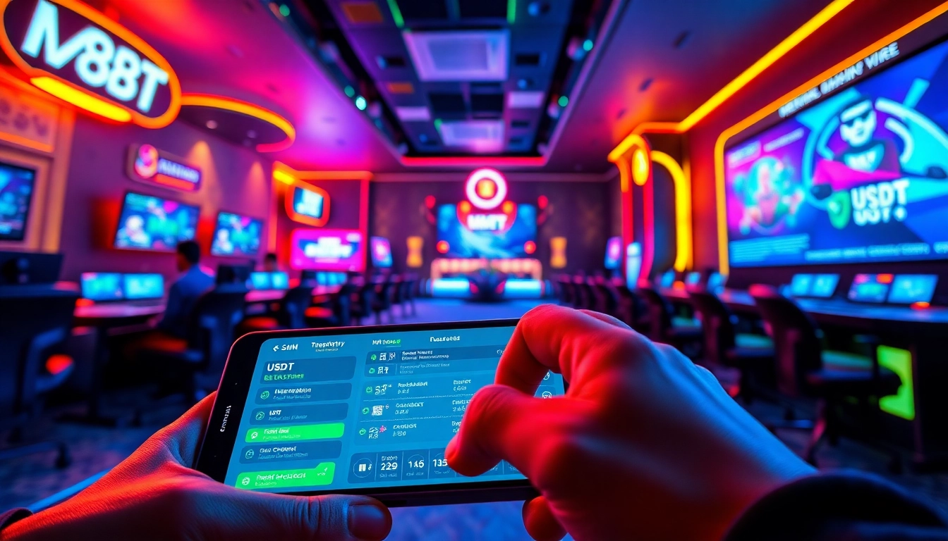 MV 88 platform showcasing vibrant gaming interface on mobile device with USDT transactions.