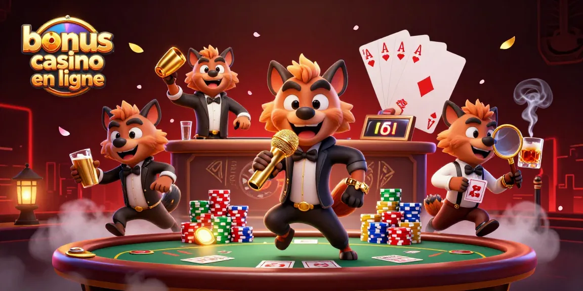 Bonus casino en ligne : hyènes animées et éléments de jeu dans une ambiance de casino