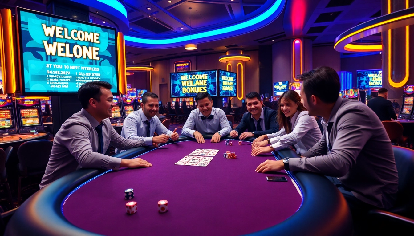 Experience exciting welcome bonuses at a vibrant casino table full of action.