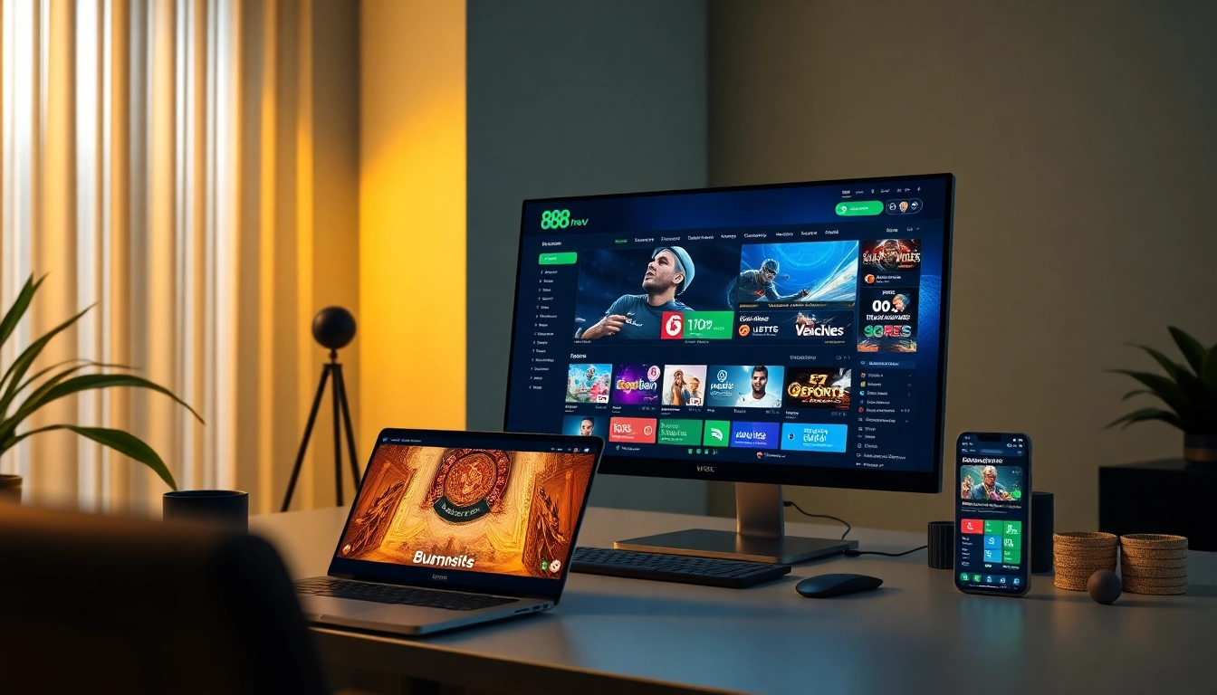 Online gambling experience with 888 new platform interface on a modern desktop