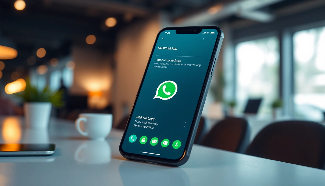 GB WhatsApp app interface highlighting privacy features and customization.