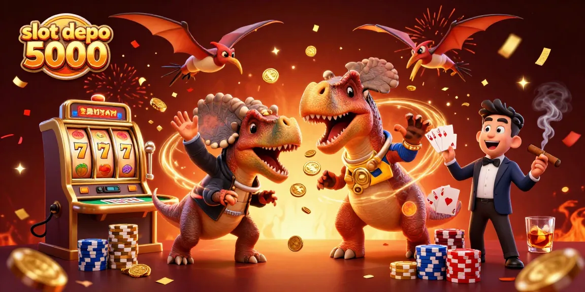 Experience the thrill of slot depo 5000 as a cartoon pachycephalosaurus wins a jackpot!