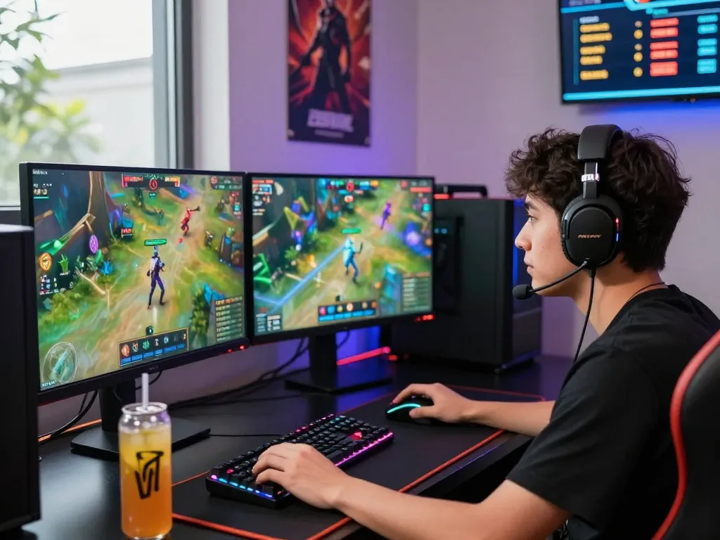 Gamer experiencing excitement with nổ hũ hubet88 at a modern esports betting setup during a live stream.