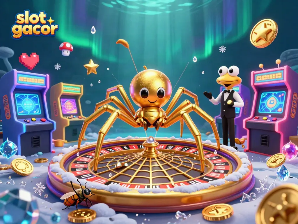 Menempatkan taruhan pada slot gacor dengan tampilan berwarna-warni dan elemen kasino yang menarik