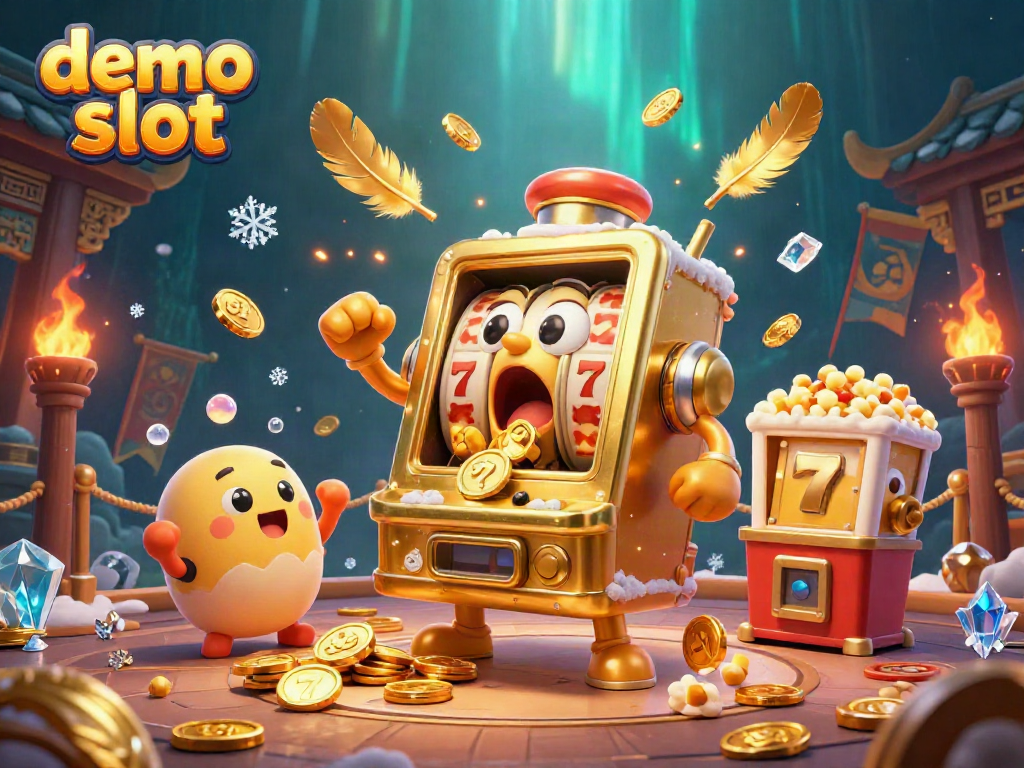 Catch exciting wins in demo slot games with a jubilant golden slot machine celebrating a jackpot.