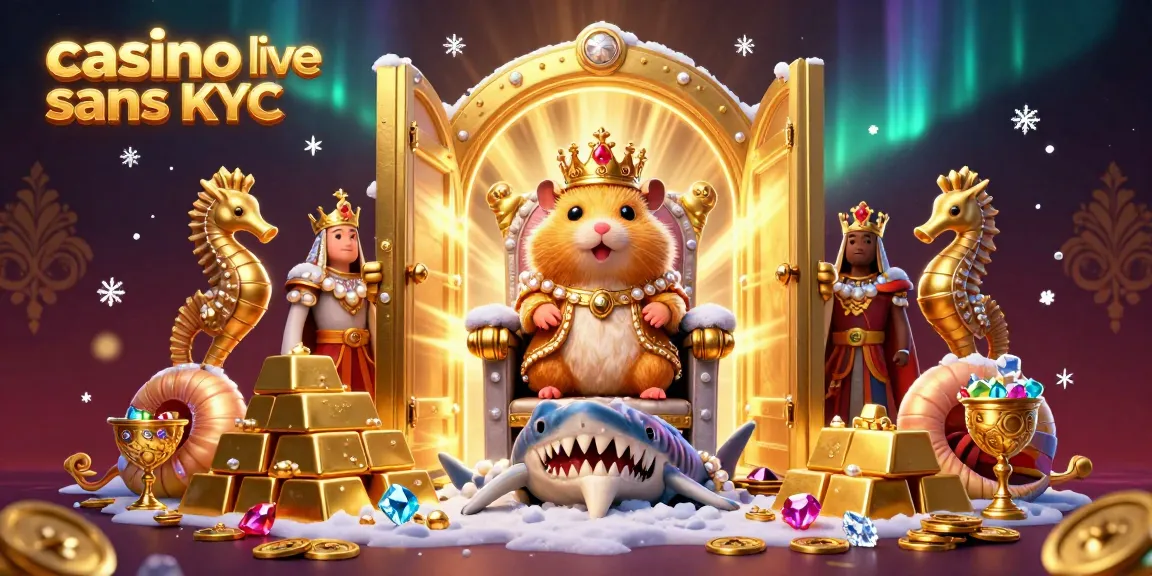 Casino live sans KYC : une illustration 3D captivante du hamster roi au trône avec des trésors.