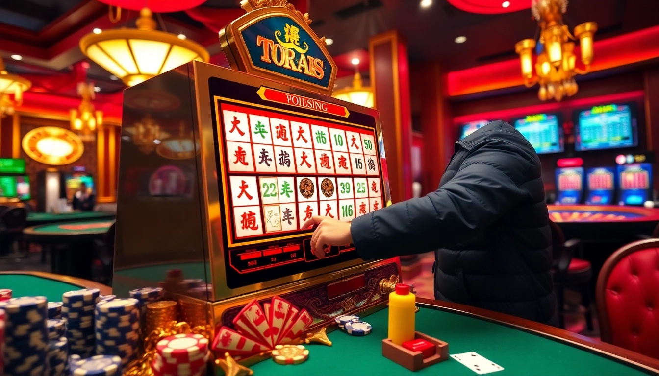 Pemain menikmati mesin slot Mahjong Ways 2 di tengah suasana kasino yang penuh semangat.
