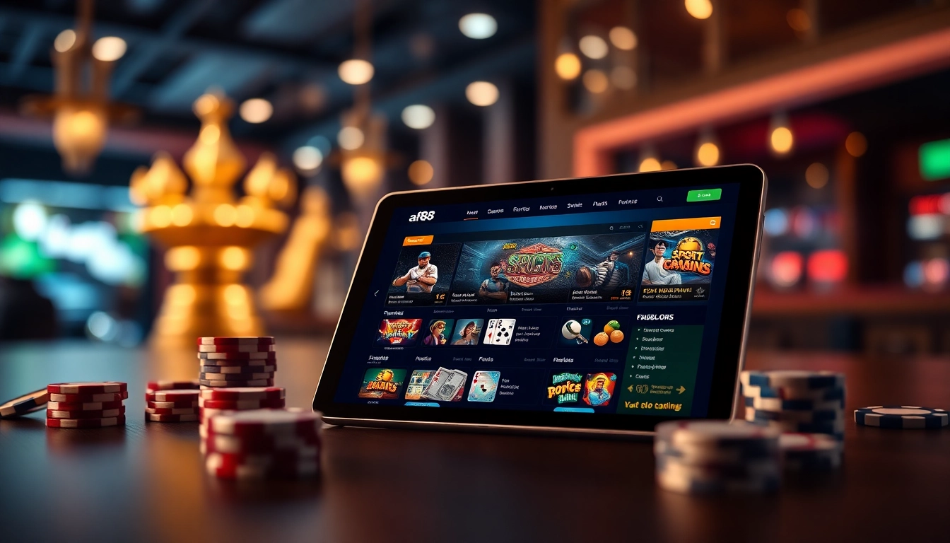 Online casino interface showcasing af88.com with betting options and games.