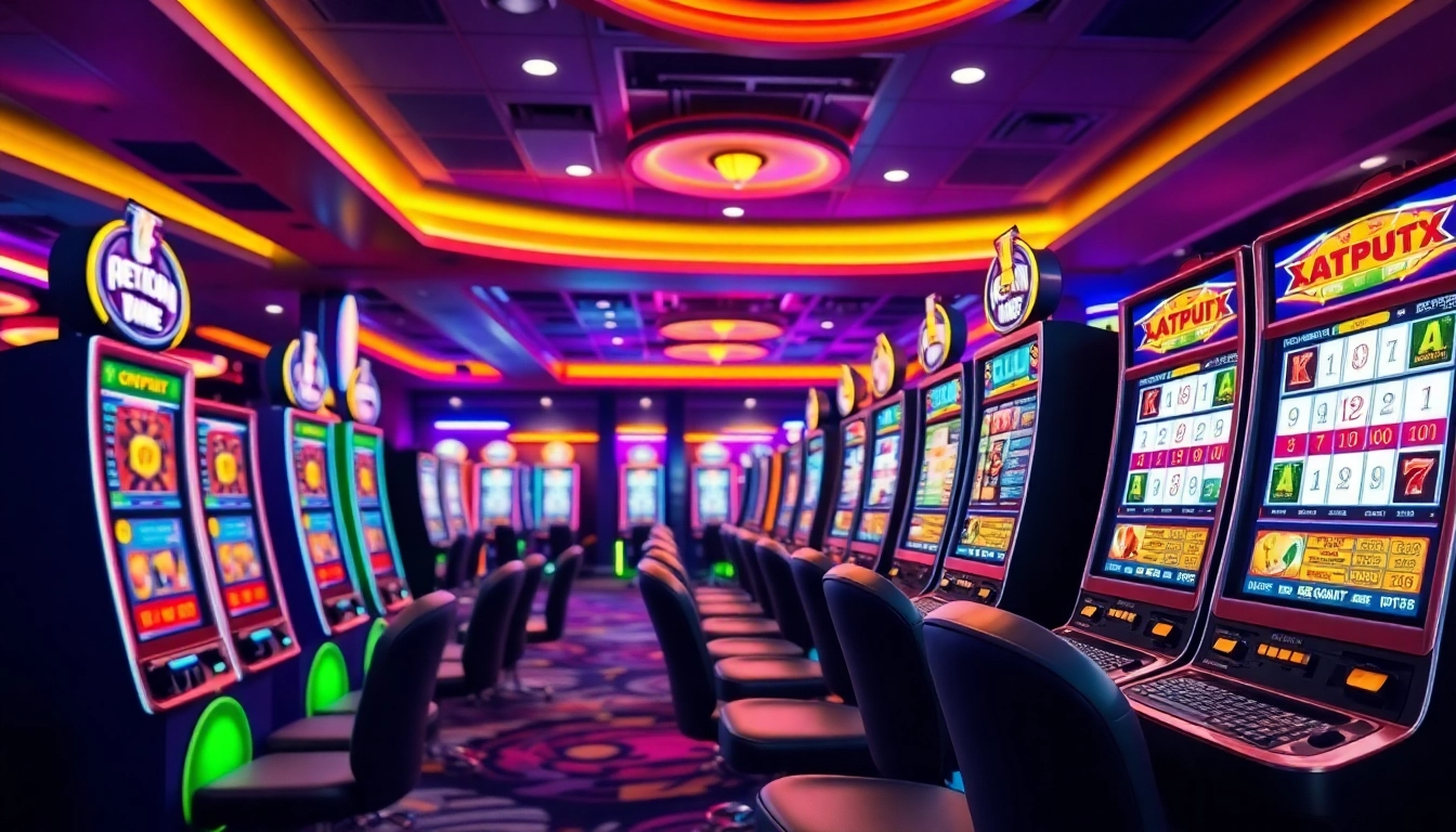 Jelajahi pengalaman gaming situs slot777 dengan suasana kasino yang cerah dan penuh warna.