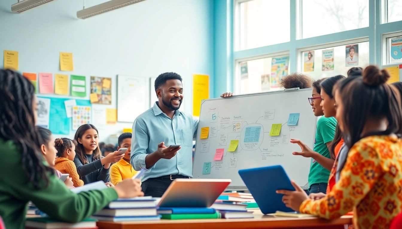 Education-driven classroom with diverse students collaborating on a project, showcasing innovative teaching methods.