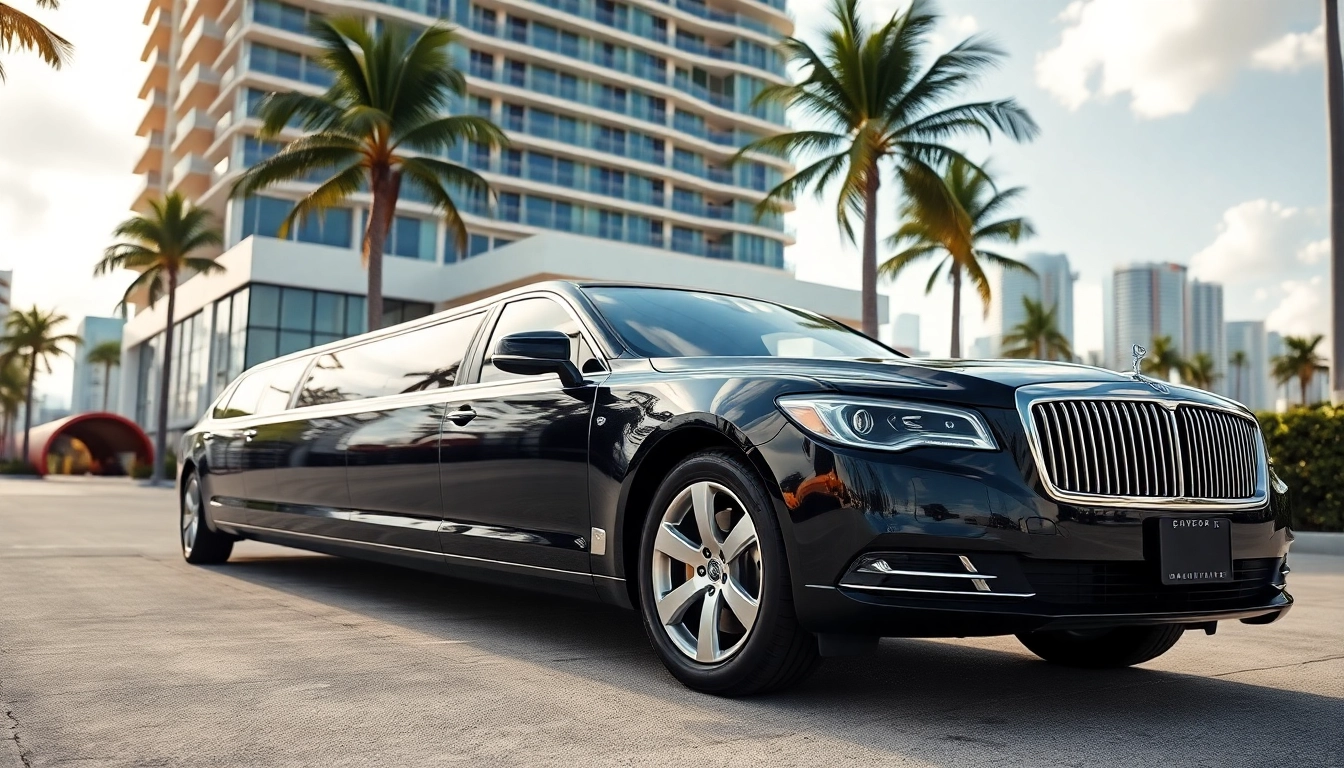Limo company Miami provides luxury transportation with a professional driver and elegant black limo.