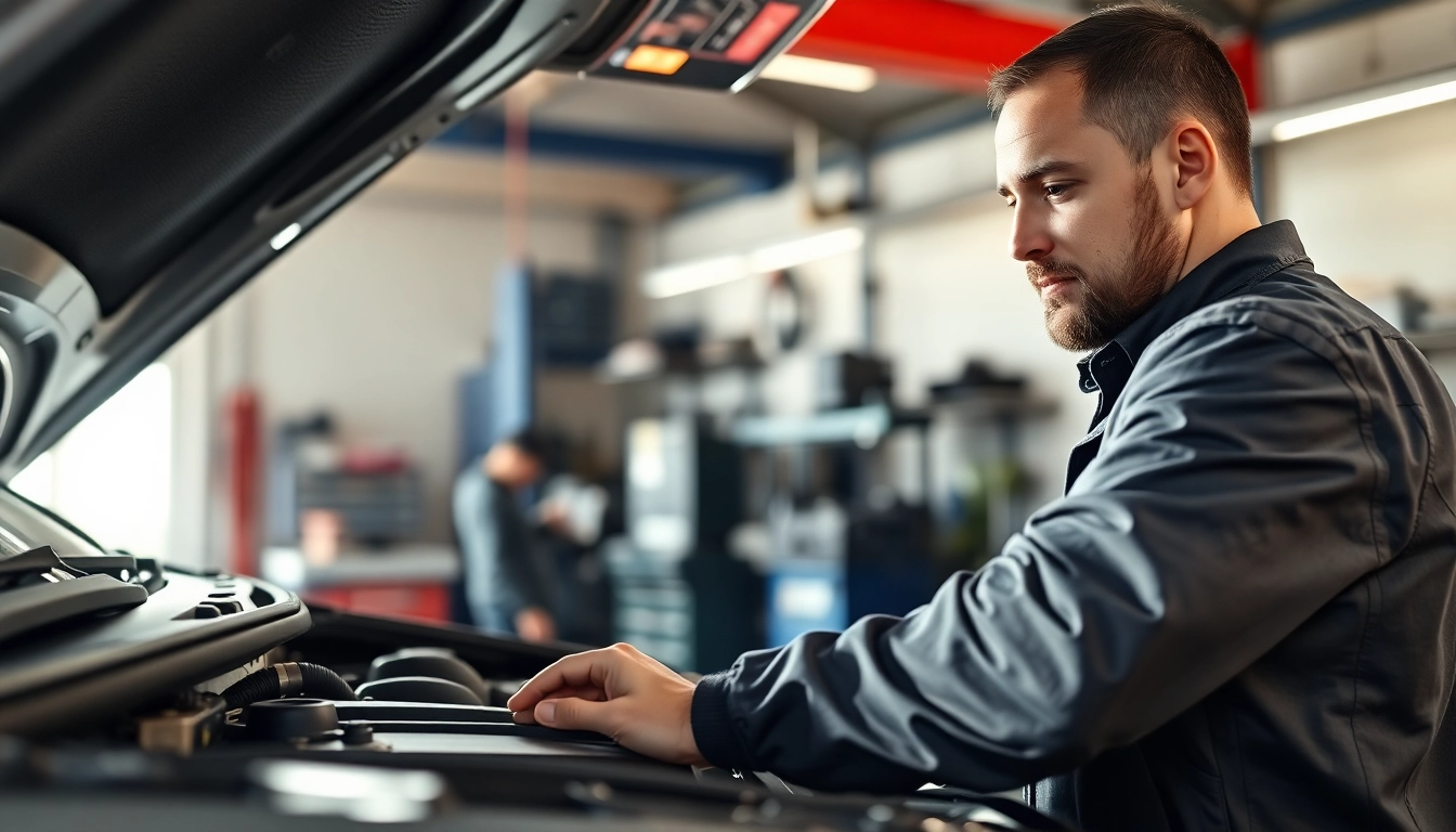 Mechanic assessing vehicle service contract details for optimal coverage options.