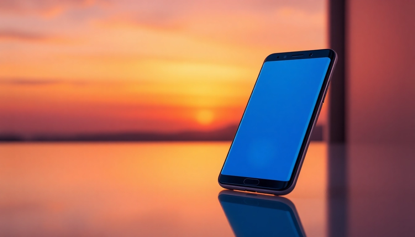 The Samsung Galaxy S8 showcased in an elegant setting with a vibrant sunset backdrop, emphasizing its sleek design.