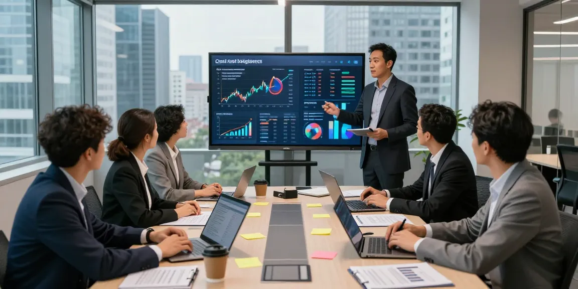 Collaborative meeting showcasing financial crime intelligence analysis in a modern office environment.
