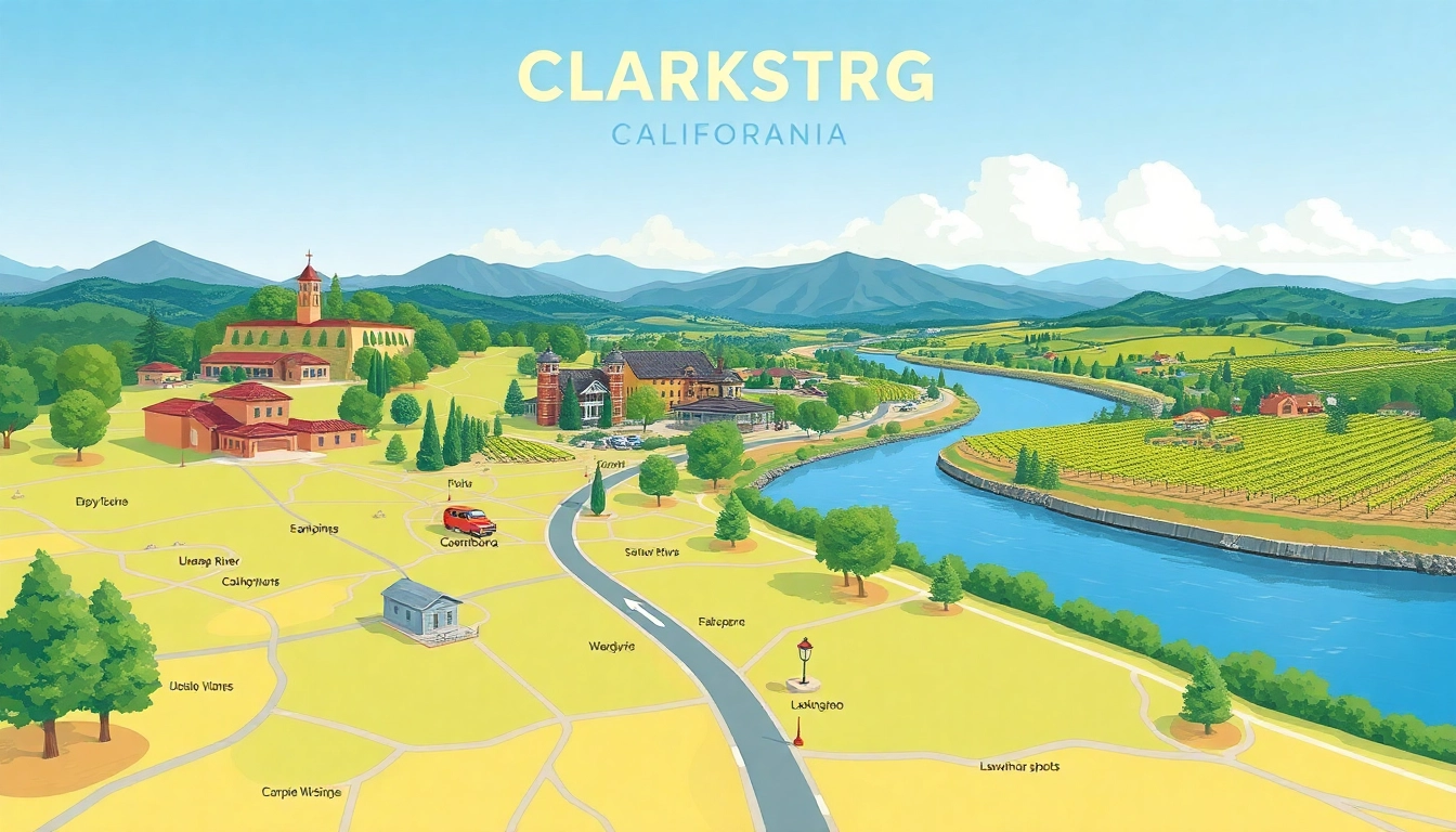Find the detailed clarksburg california map showcasing landmarks and key features.