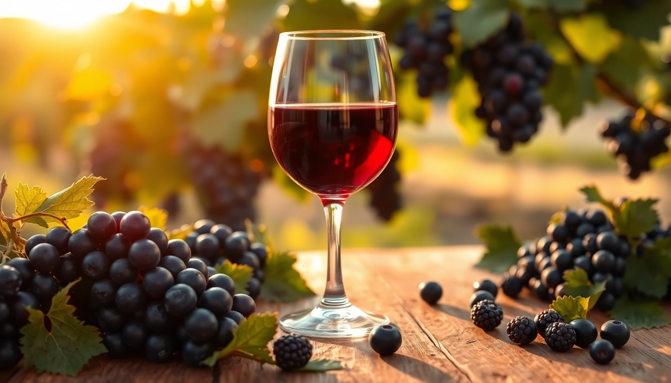 Savoring a glass of petite sirah wine alongside vibrant vineyard grapes under warm sunset light.